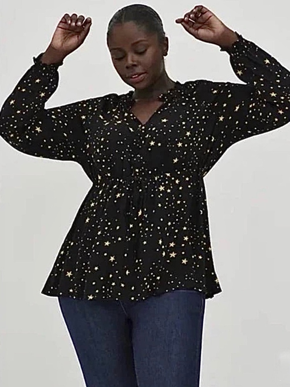 Torrid Yellow Star Black Tie Waist Peasant Blouse, Size 2X - NWT